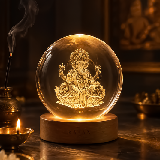 Divine Crystal God Lamps | 3D Laser Engraved, With Wooden LED Base