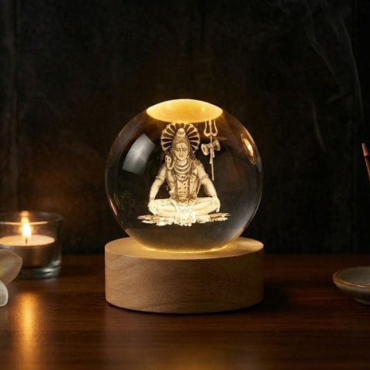 Divine Crystal Lamps | 3D Laser Engraved, With Wooden LED Base